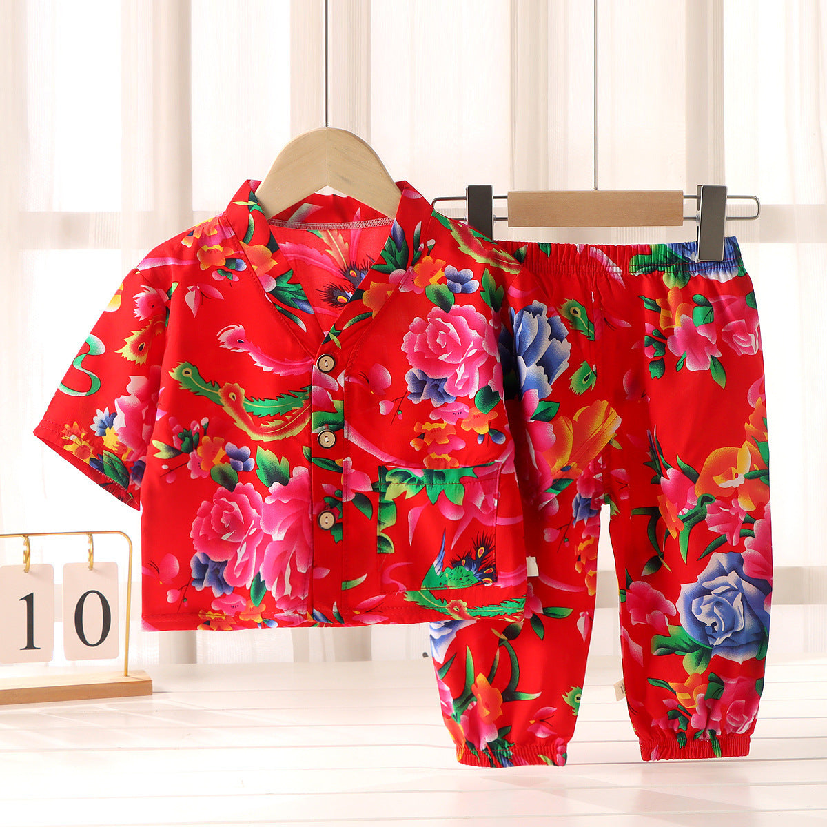 Children's Home Clothes Cotton Silk Suit Summer Boys and Girls Pajamas Artificial Cotton Two-Piece Set Cotton Silk Air-Conditioned Clothes Kidsren's Clothing