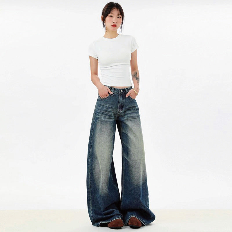 American-Style Blue Plus-Size Loose Wide-Leg Jeans for Women, 2026 Spring/Summer New High-Waisted Slimming Versatile Fashion Pants