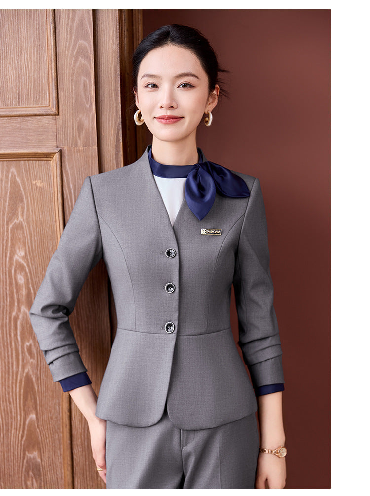 Gray Suit Suit for Women 2025 New Spring & Fall High-End Business Attire Formal Hotel Front Desk Manager Work Clothes