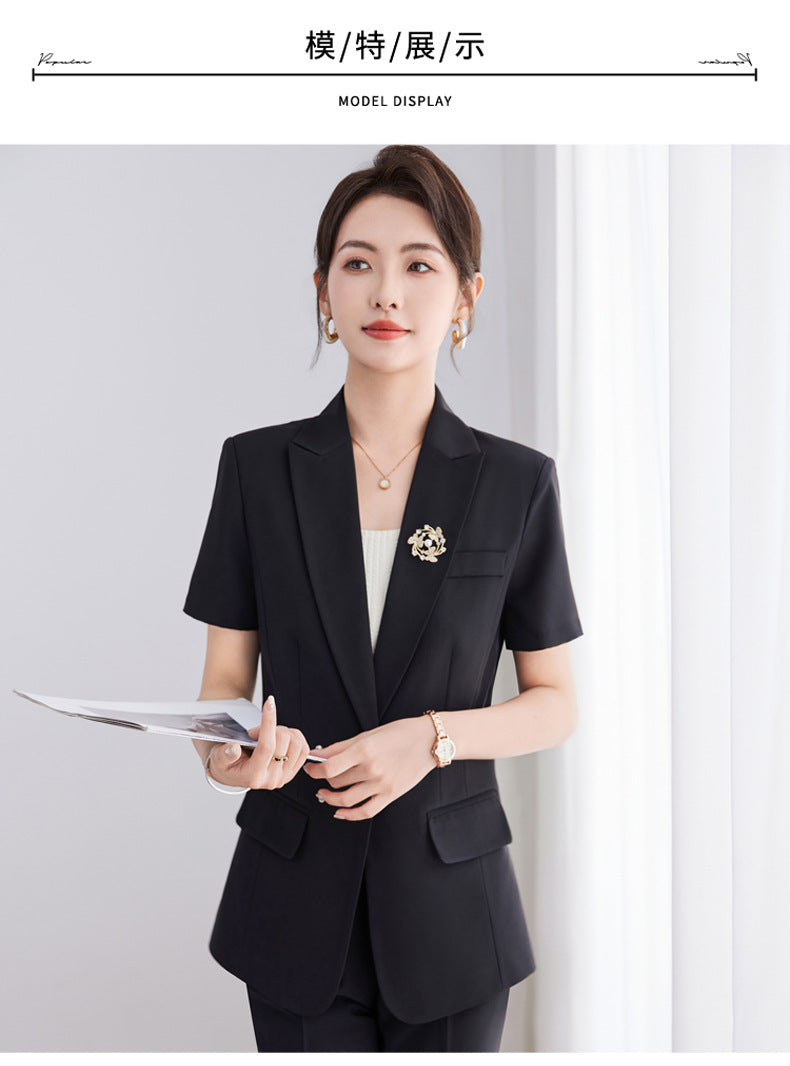 White Short-Sleeved Suit Jacket for Women Summer New Style Petite Professional Elegant Suit Suit Hotel Work Clothes Thin