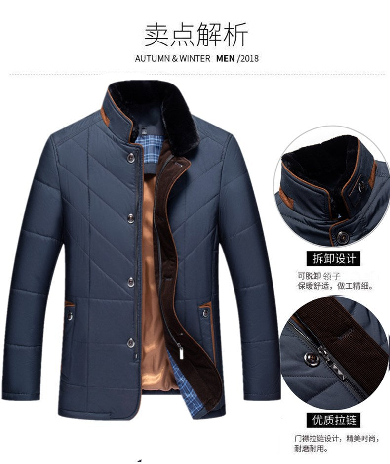 Cross-border 2024 winter father's warm casual cotton-padded jacket stand collar thickened middle-aged and elderly fashion cotton-padded casual coat