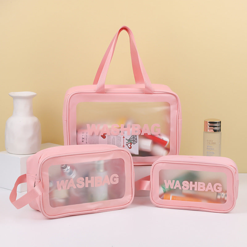 PU cosmetic bag large capacity dry and wet separate wash bag PVC transparent frosted bath bag travel portable storage bag