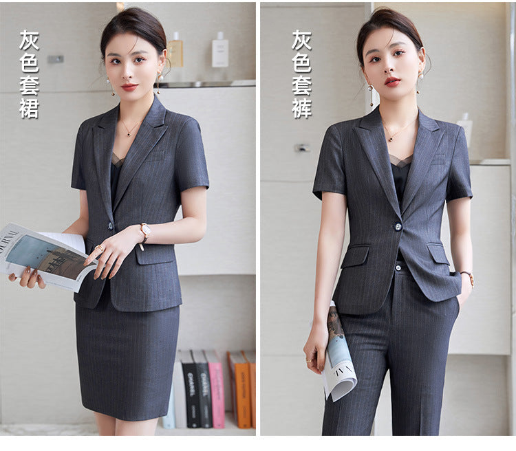 Hotel Front Desk Jewelry Store Work Clothes Classy New Stripesd Suit Suit Women's Summer Thin Short-Sleeved Business Wear