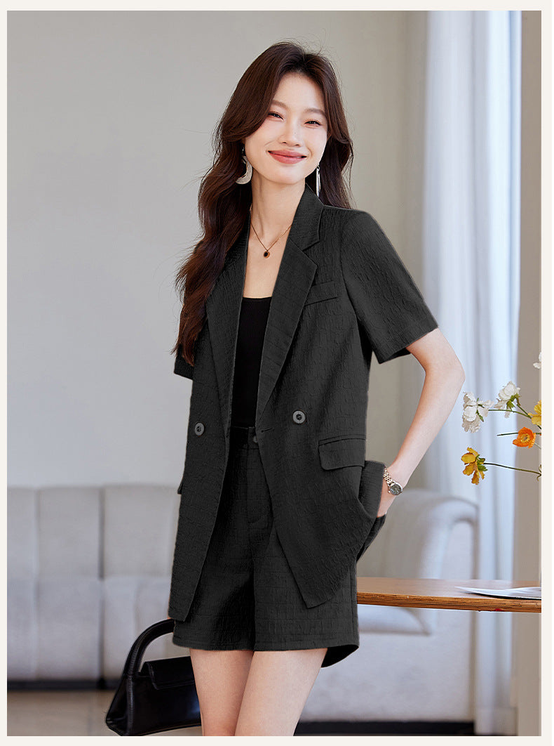 Black Short-Sleeved Suit Jacket for Women 2025 New Summer Thin Fashion Casual High-End Loose Shorts Suit