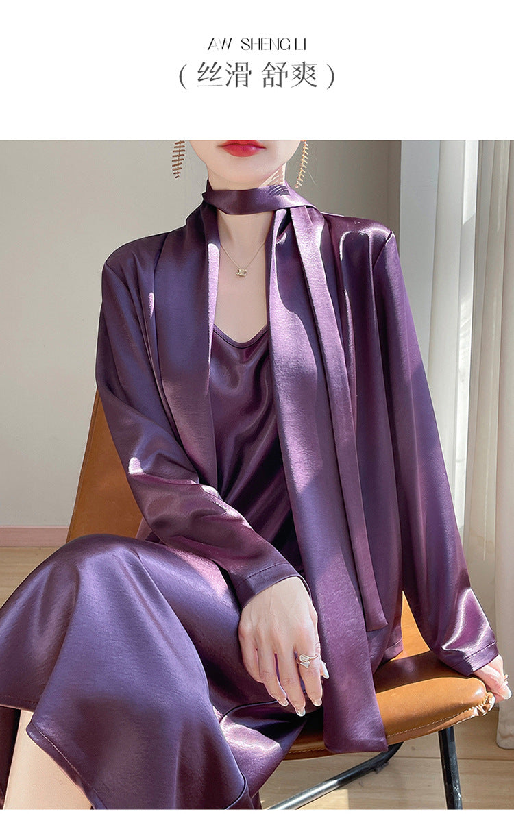 Gilt Satin Fashionable High-end Thin Jacket Spring Summer Autumn Commuter Buckle-free Suit Jacket Women's 2025 New