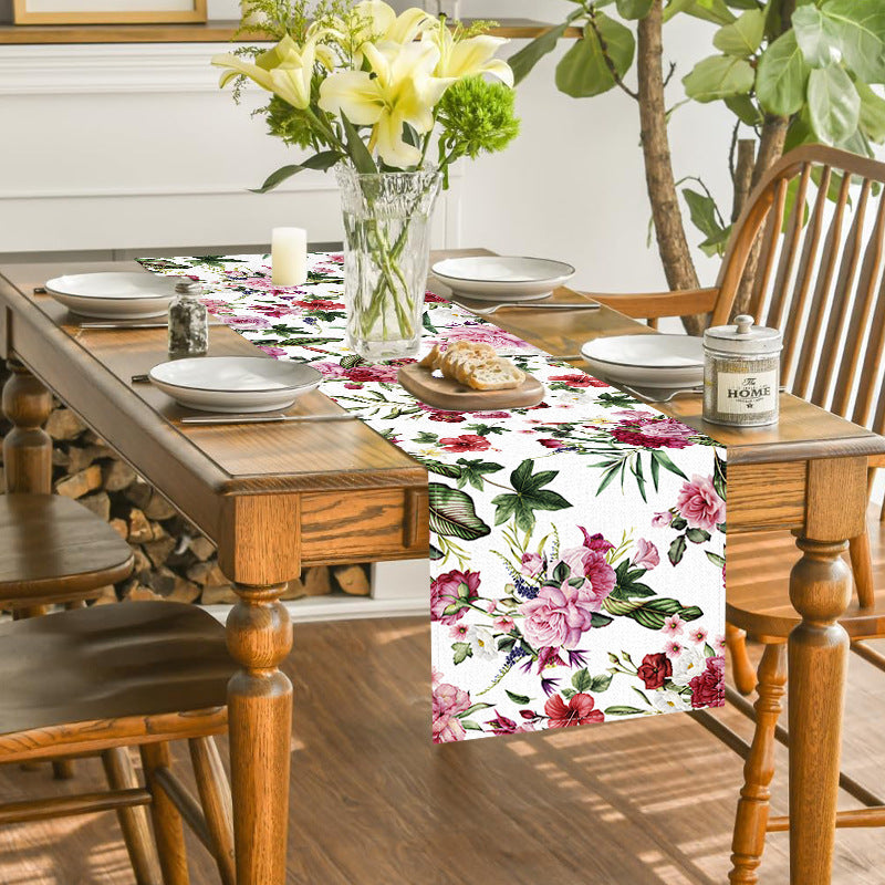 Spring and Summer Table Flags, Rose Red Flowers, Linen Tablecloths, Cross-Border Manufacturers, Direct Sales, Dining Table, Coffee Table Decoration, Insulation Pads Wholesale