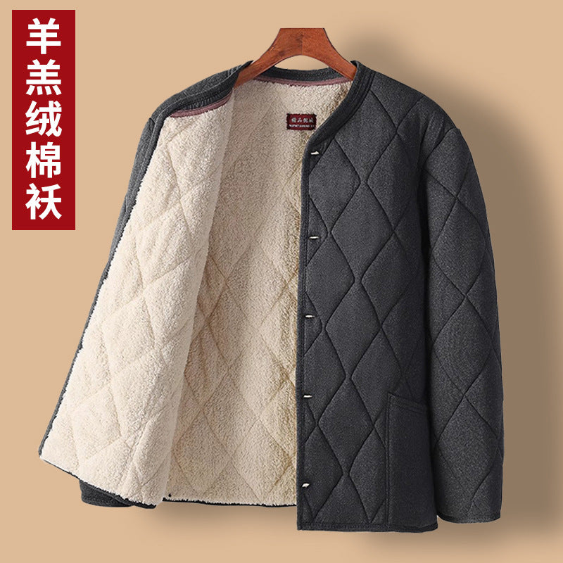 Old People's Cotton-padded Coat fleece-lined Thickened Dad's Cotton-padded Coat Grandpa Lamb Velvet Warm Cotton-padded Coat Home Loose Small Cotton-padded Coat