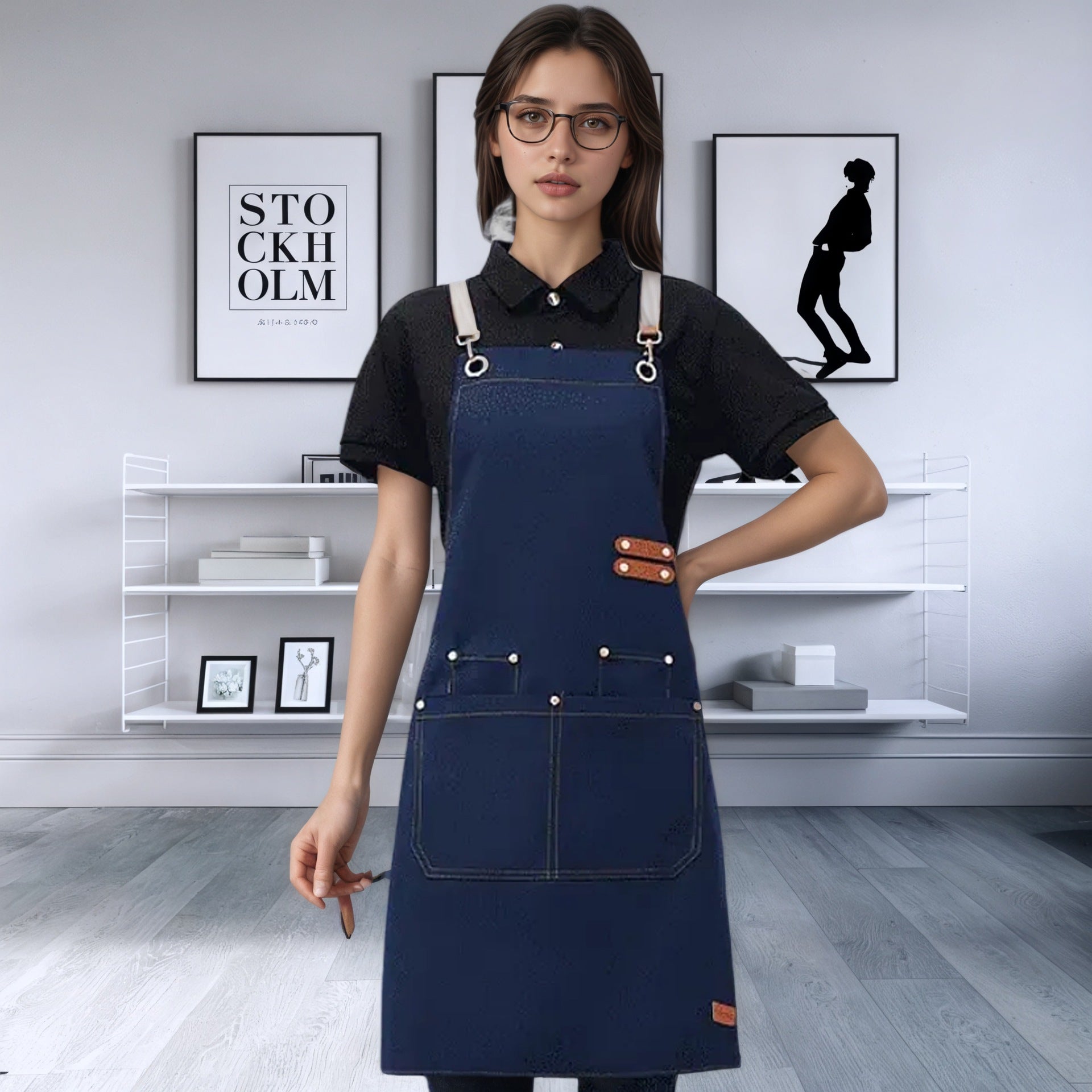 Mengniu Internet Celebrity Cross-Border Waterproof and Oil-Proof Canvas Suspenders Catering Kitchen Home Work Apron Custom Logo Printing