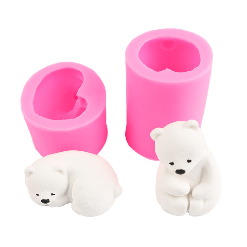 Three polar bear silicone mold lying bear creative chocolate cake decoration model candle aromatherapy epoxy mold