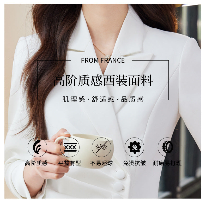 2025 Spring European and American Foreign Trade Green Slim Fit Small Suit Set Front Desk White Collar Workwear Wide-Leg Pants Suit Set