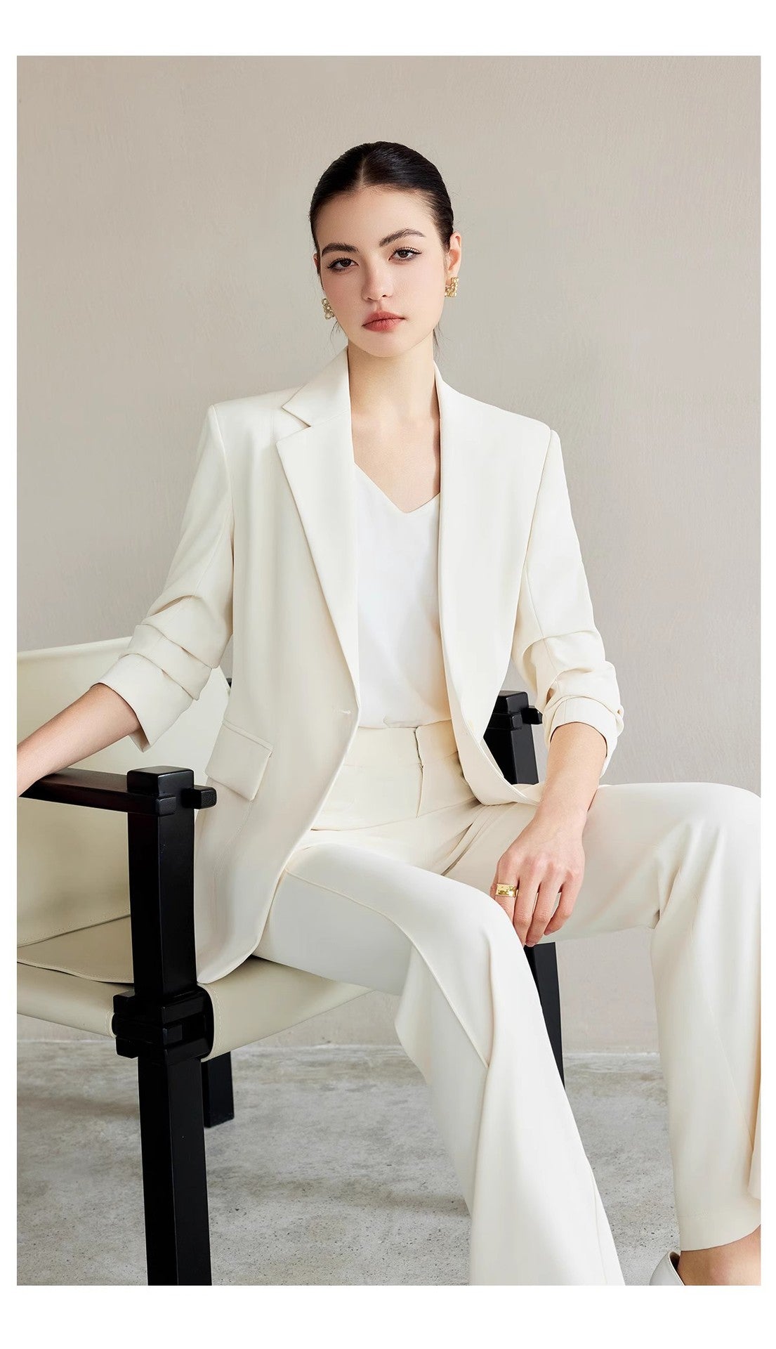 Spring and Autumn New High-End White-Collar Suit Suit White One-Button Suit Pants Female President Formal Work Clothes