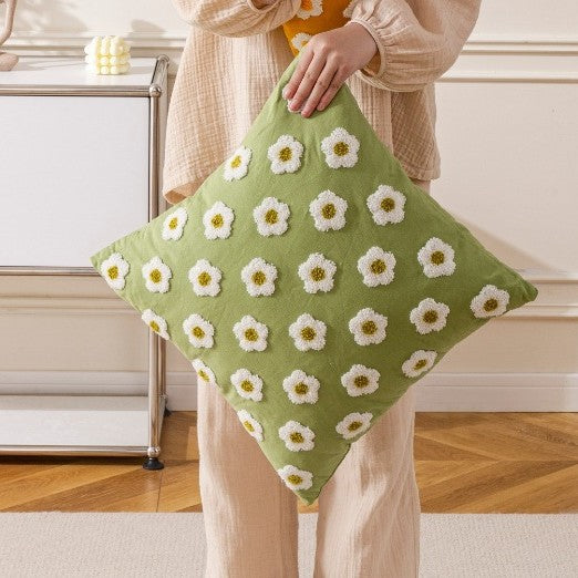 Nordic Towel Embroidered Embroidered Embroidered Pillow Living Room Cream Sofa Cushion Flower Model Room Bay Window Cushion Cover