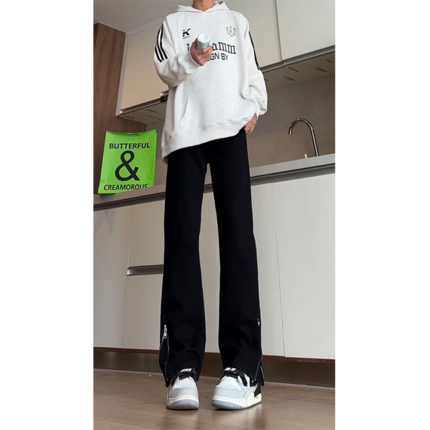 Cleanfit Side Zipper Bootcut Jeans for Men and Women American High Street Fleece-Lined Autumn and Winter Straight Slim Scimitar Pants