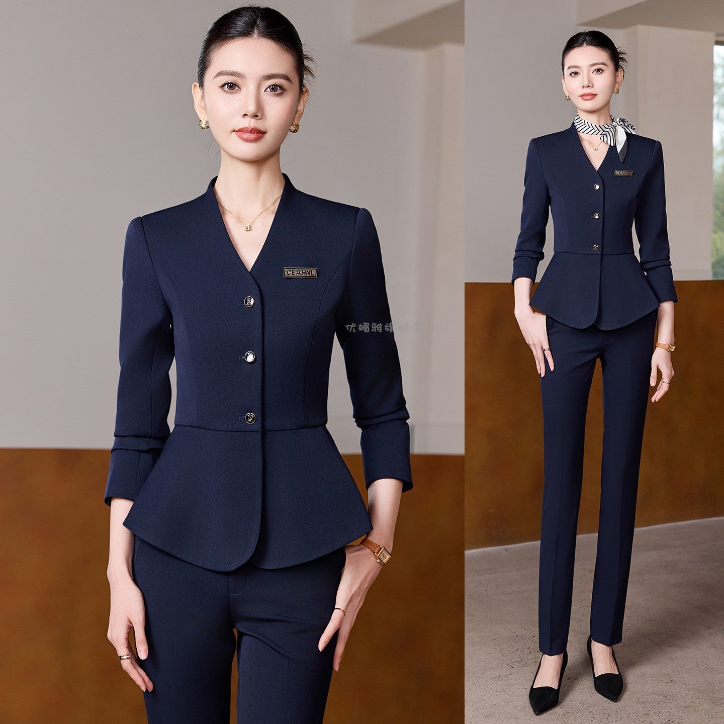 Dark Blue Suit Suit for Women 2025 Autumn and Winter New Professional Formal Wear Fashionable Workwear Jewelry Store Work Clothes