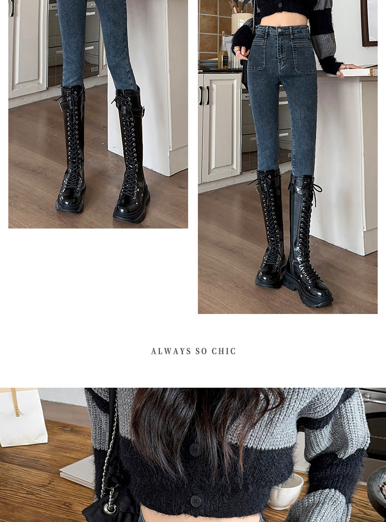 Retro High-Waisted Jeans for Women 2025 Autumn New Slimming Look Design Elastic Tight Pencil Pants