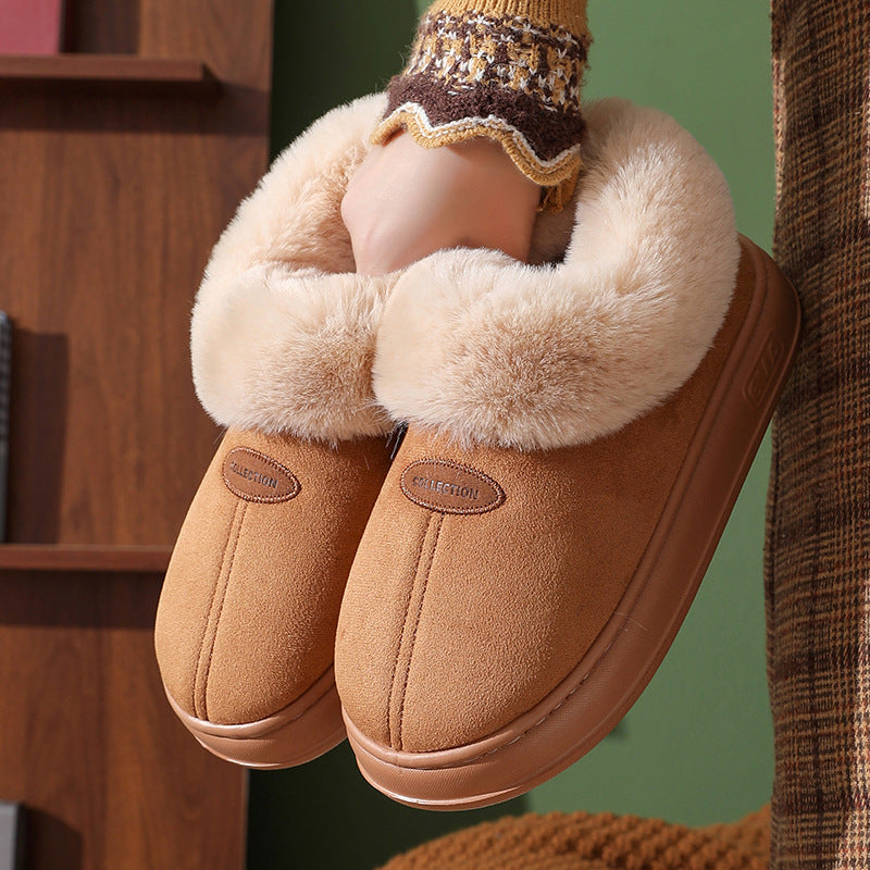 Cross-border Foreign Trade Autumn and Winter Big Hair Snow Boots Home Warm Thick-soled Couple Warm Outer Wearing Bag-heel Cotton Shoes Women