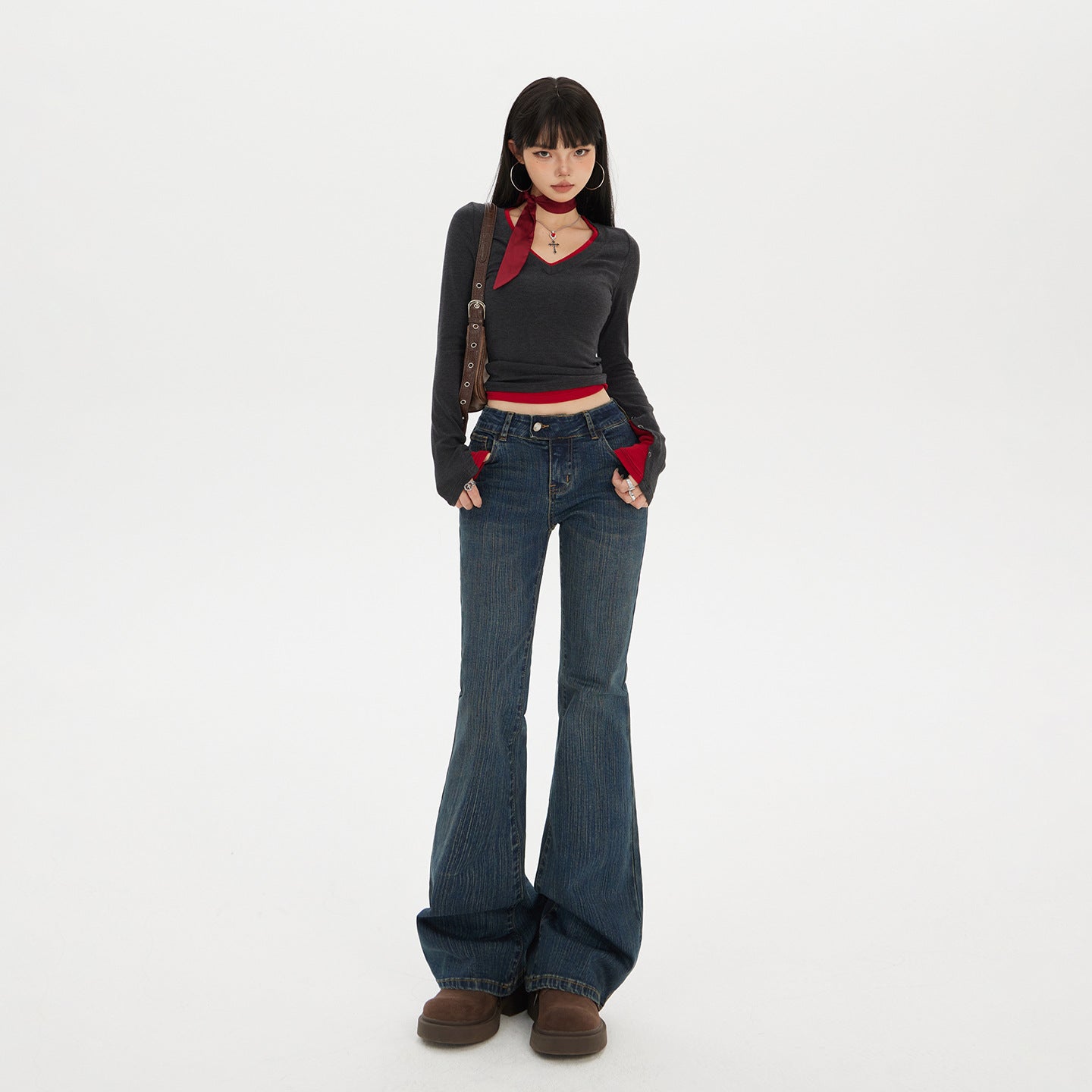 American Hot Girl Low-Waist Bootcut Jeans for Women 2025 Autum New Slim Fit Elastic Slimming Look Horseshoe Flared Pants