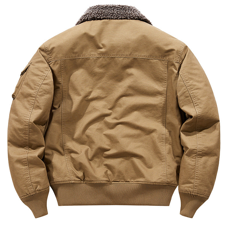Winter Men's Lapel Pure Cotton American Casual Work Coat Lamb Fleece Coat Maillard Autumn and Winter Cotton Coat 8218