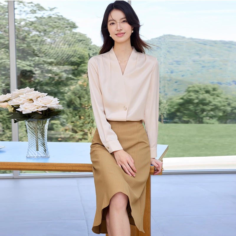 Summer New Style High-End Professional Women's Skirt Suit, Fashionable and Elegant Goddess Style Long-Sleeved Shirt and Skirt Formal Wear Ol