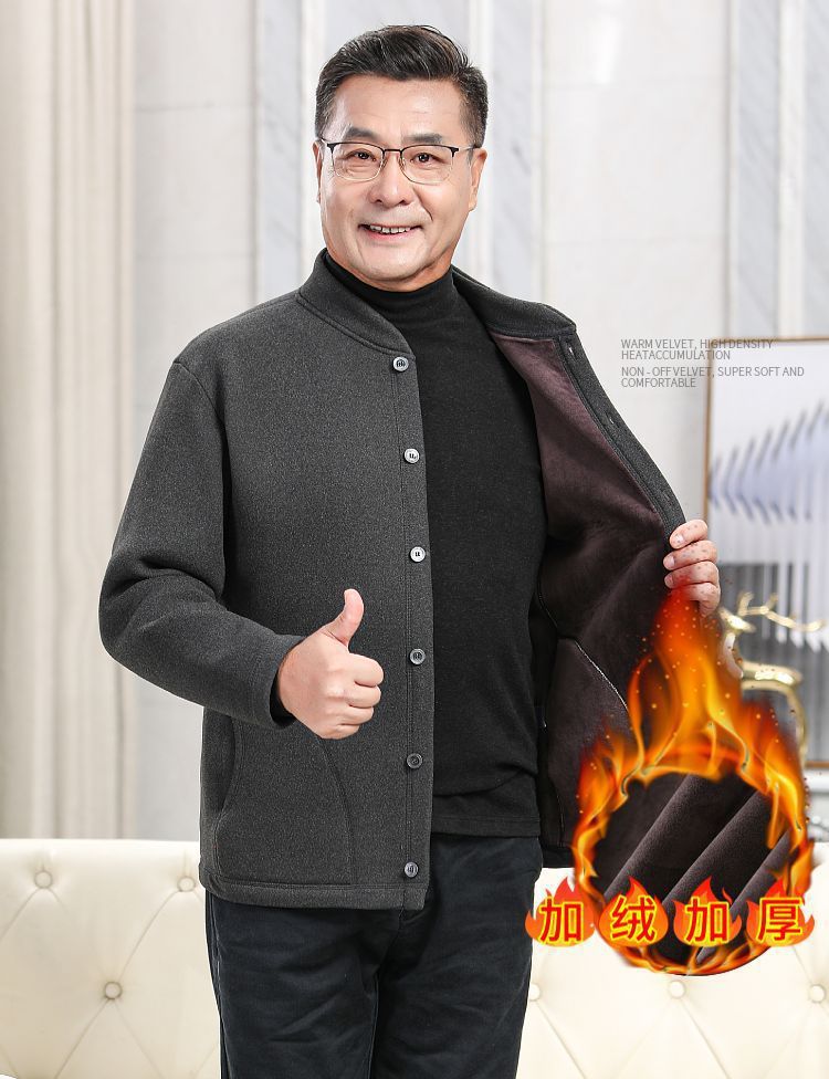 Plus Size Elderly Thermal Clothing Fleece-Lined Thickeneded Cardigan Grandpa Dad Autumn and Winter Outwear Middle-Aged and Elderly Cotton Clothing Men's Clothing