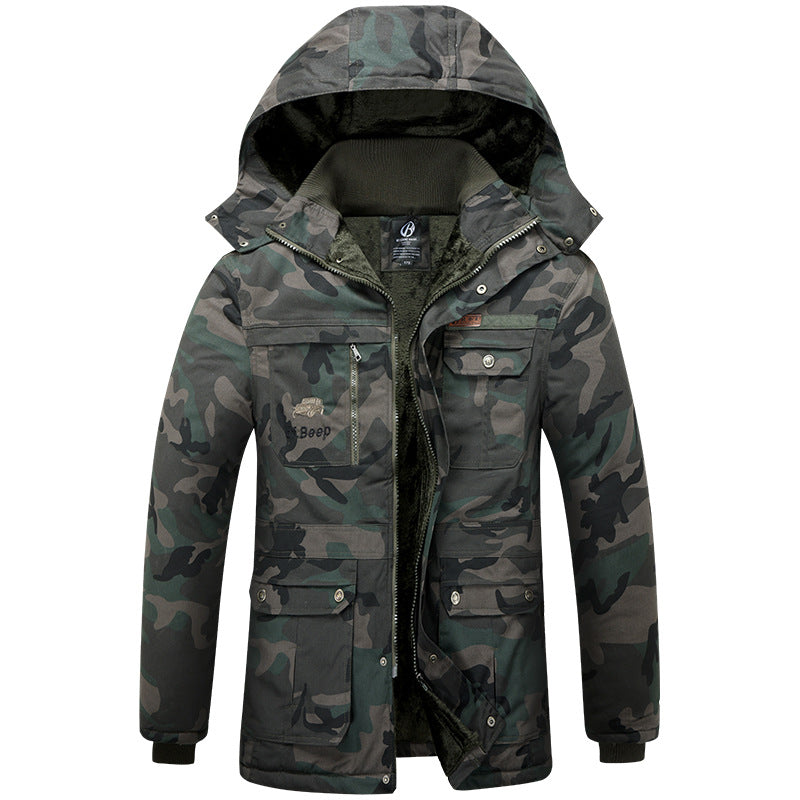 Beicangwang Winter Cotton-Padded Jacket for Men, Fleece-Lined, Thickened, Warm, Cold-Proof, Labor Protection Cotton Coat, Outdoor Cotton Material, Welding Workwear Cotton Jacket