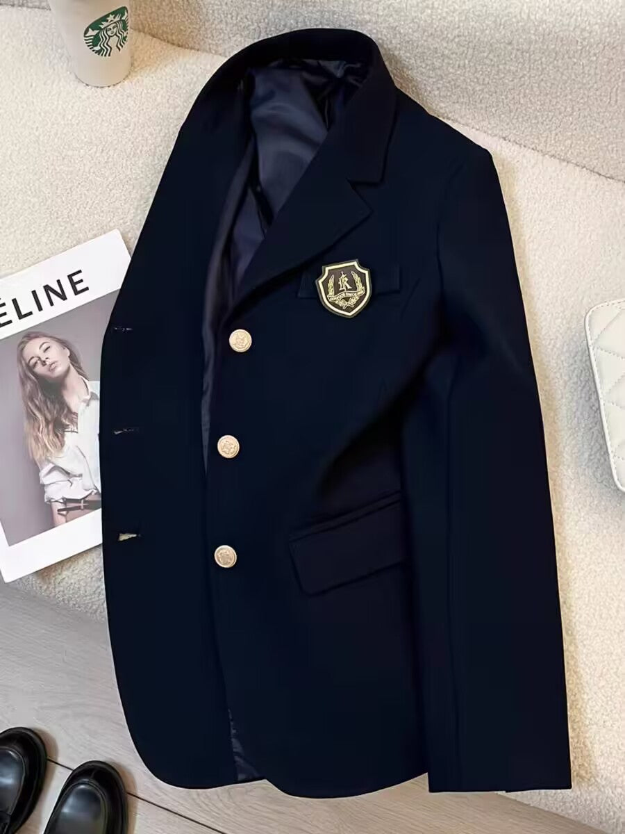 Women's Blazer 2026 Spring and Autumn New Japanese Style School Uniform Badge Burgundy Small Blazer Jacket for Women