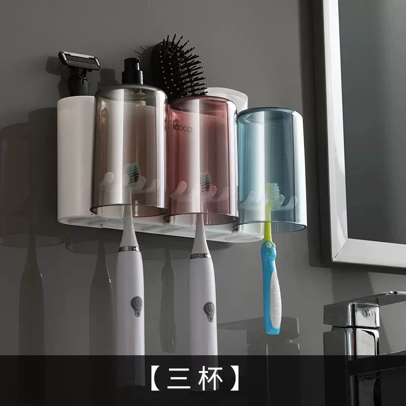 Wall-mounted toothbrush holder toilet non-perforated toothpaste toothbrush storage rack transparent mouthwash cup brushing cup suit