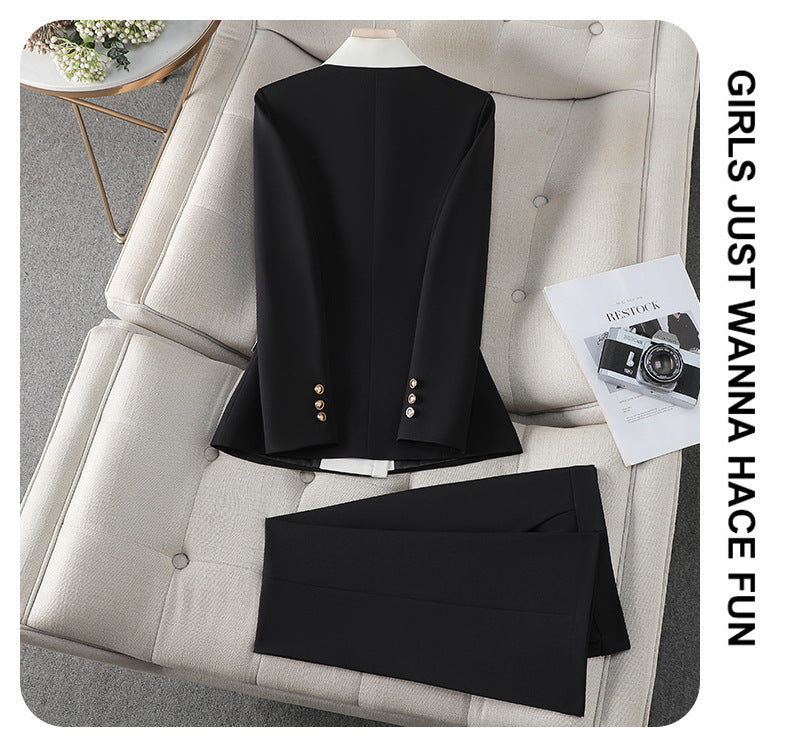 Cross-Border Women's Blazer for Spring and Autumn, New Style with a High-End Feel, Color-Blocking, Fashionable and Elegant, Goddess-Like Host Professional Suit