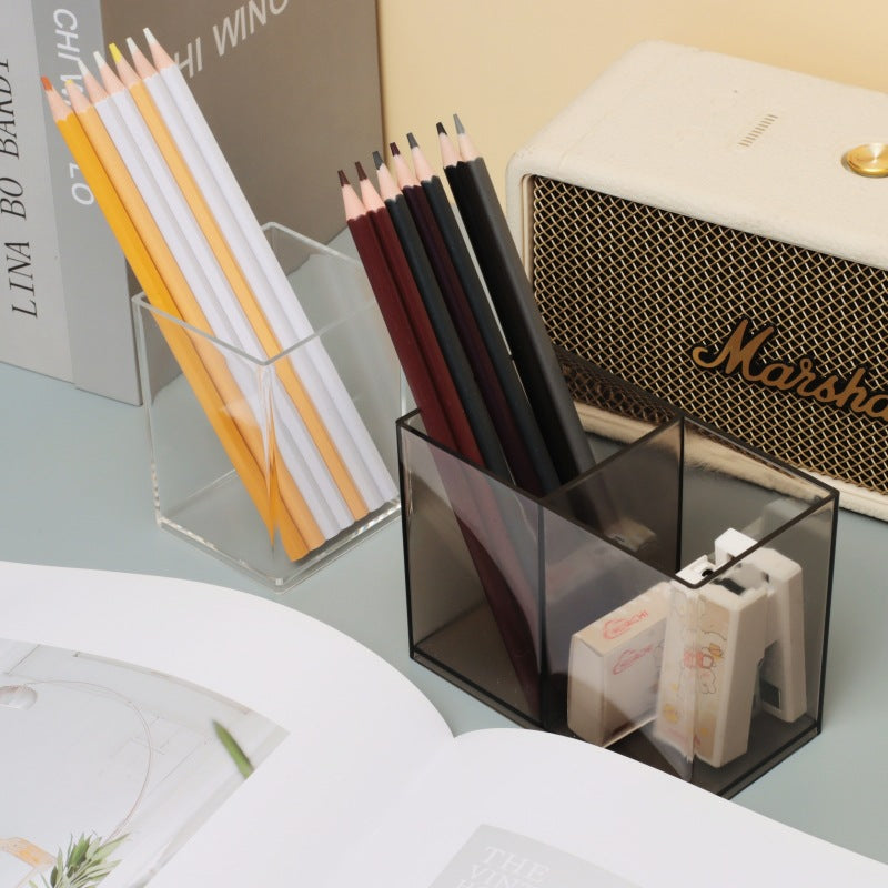 Multi-Grid Pen Holder Storage Box Makeup Brush Storage Tube Nordic Style Student Desktop Transparent Simple Style Solid Color Pen Holder