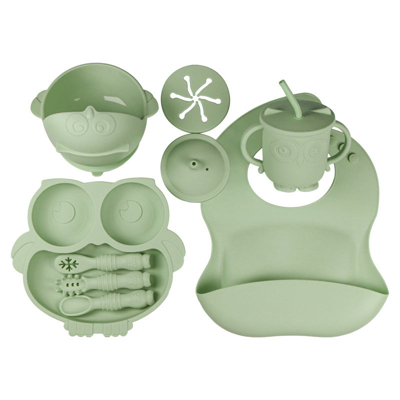 Baby Silicone Tableware Set Full Set Children Owl Dinner Plate Divided Dinner Plate Baby Dinner Plate Supplementary Food Box Dinner Plate