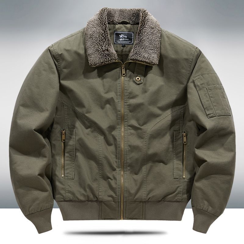 2024 Autumn/Winter New Cross-Border Men's Fleece-Lined Cotton Jacket with Stand Collar, Neck Protection, Cold-Proof, Washable Cotton Coat, Pure Cotton Outerwear