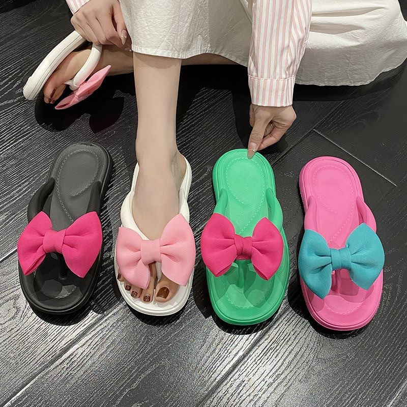 Slippers Eva Deodorant Thick Bottom Slippers Dung Feeling Soft Slippers Home Beach Bow Flip Flops in stock Wholesale