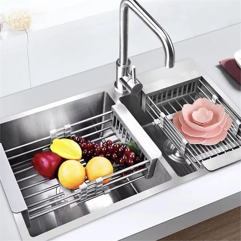 Factory Direct Sales Retractable Drain Rack Kitchen Sink Drain Basket Stainless Steel Thickened Dish Basin Storage Rack Drain Rack
