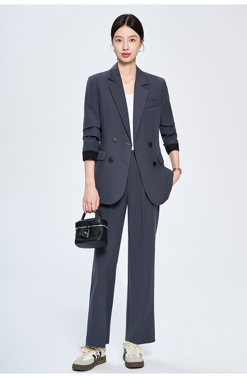 Cross-Border Gray Blazer for Women, New Spring and Autumn Style, Professional Formal Wear, Light Workplace Workwear, High-End Suit Set
