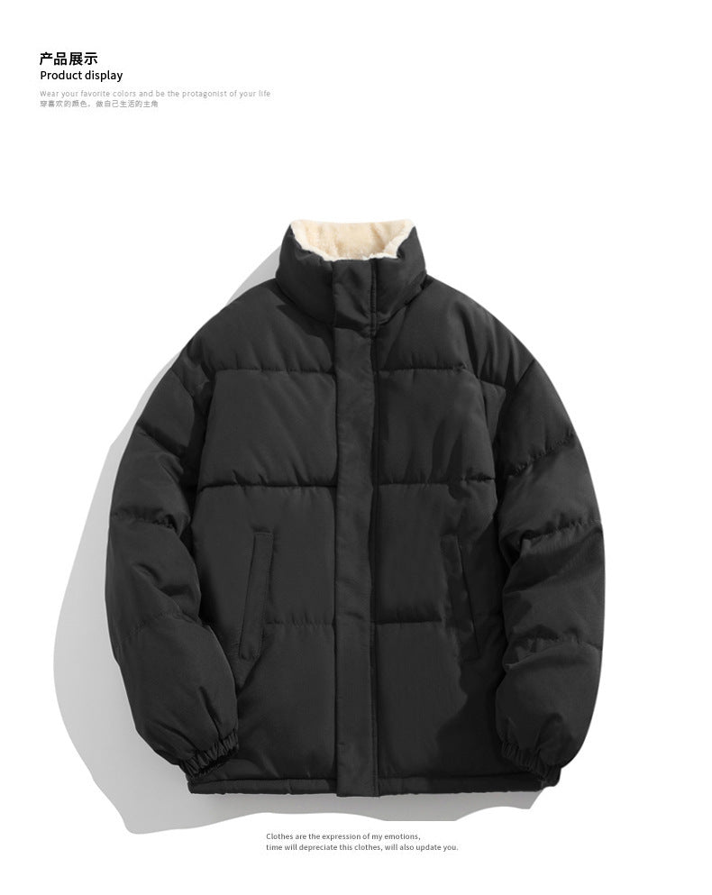Cross-border Winter New Men's Loose Collar fleece-lined Cotton-padded Clothes Korean Style Youth Fashion Trendy Casual Cotton-padded Jacket