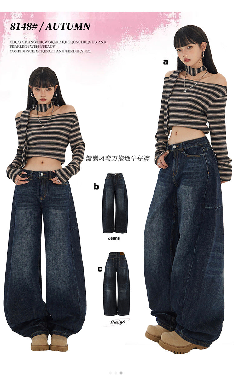 Yc & American Retro Loose Wide-Leg Pants Autumn and Winter Versatile Scimitar Pants Drapey Sickle Jeans Women's New Style