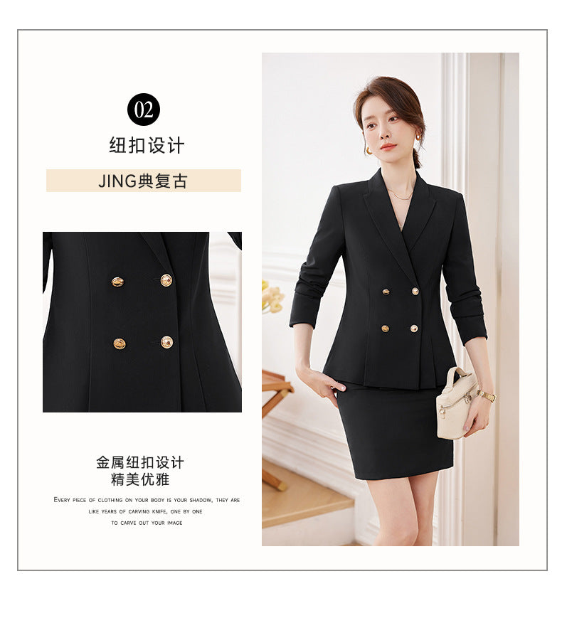 Cross-Border High-End Professional Women's Navy Blue Suit, New Spring and Autumn Style, Elegant Suit Set, Formal Attire for Hotel Sales Managers