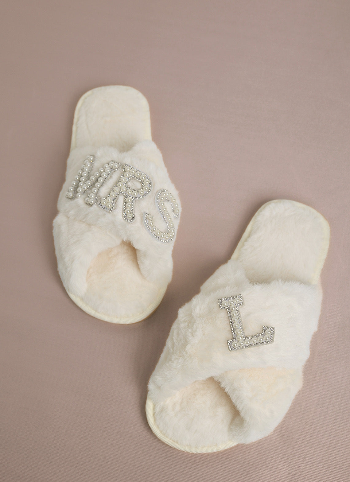 Bride Plush Slippers Cross-Border Popular Pearl Letters Bride Cross Plush Slippers Bachelor Party Wedding