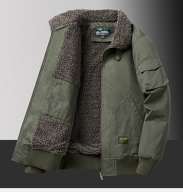 Winter Men's Lapel Pure Cotton American Casual Work Coat Lamb Fleece Coat Maillard Autumn and Winter Cotton Coat 8218