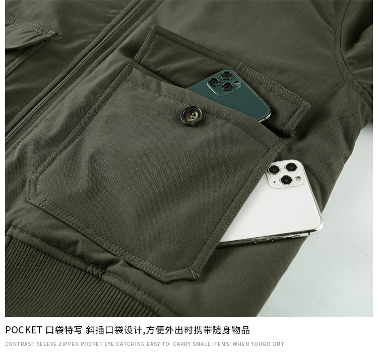 Factory direct winter plus velvet men's cotton-padded overalls cotton-padded jacket coat fur collar thickened pilot cotton-padded jacket 89K16