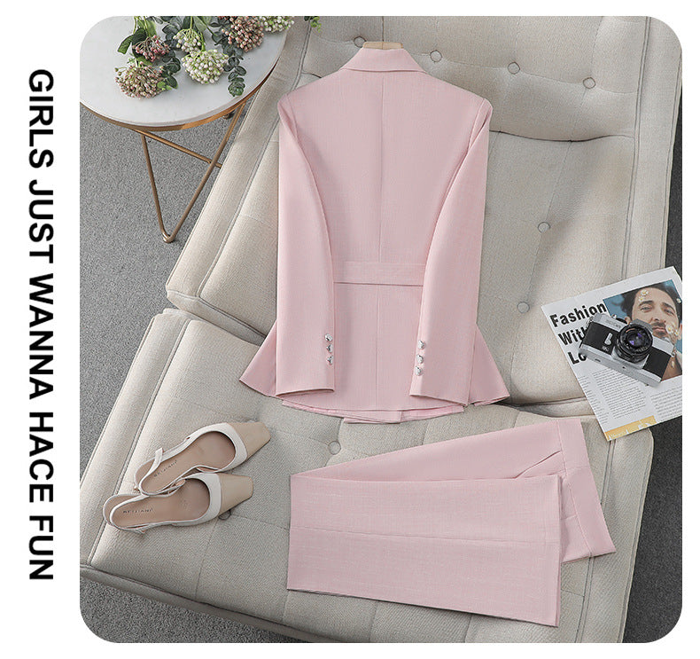 Cross-Border Professional Suit Set for Women, New Spring and Autumn Korean Style Casual Professional Attire, High-End Waist-Cinching Blazer Jacket