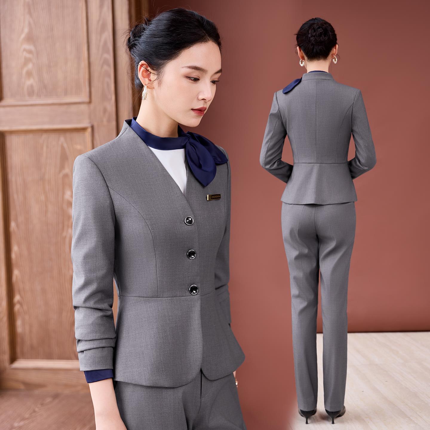 Gray Suit Suit for Women 2025 New Spring & Fall High-End Business Attire Formal Hotel Front Desk Manager Work Clothes