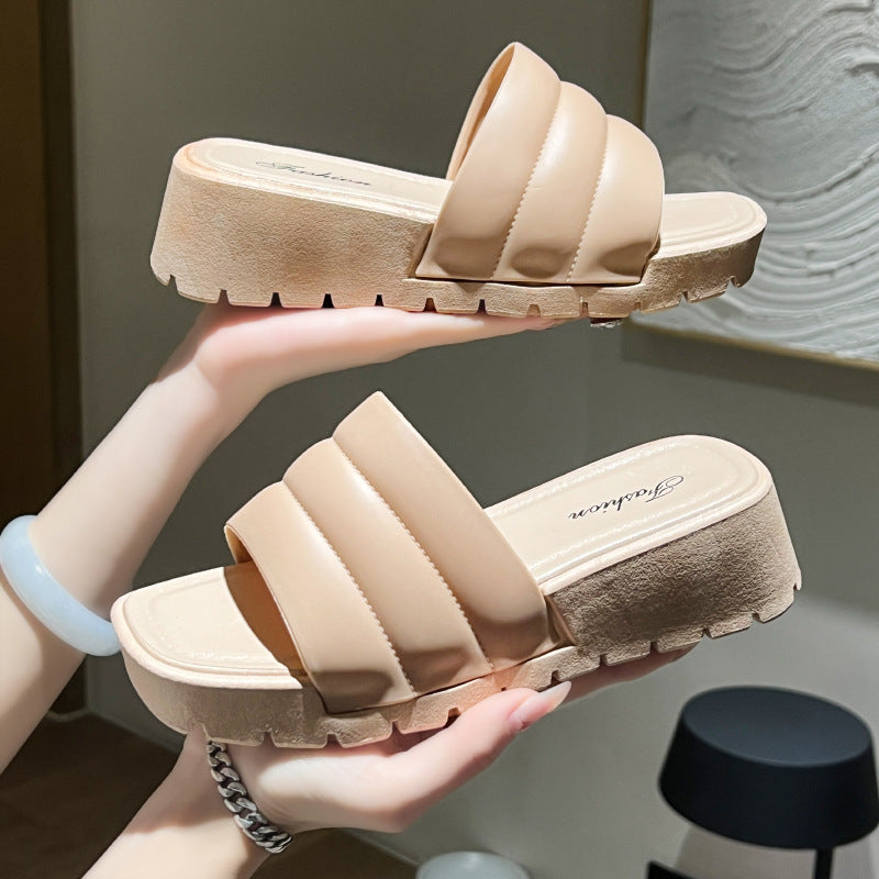 2024 New Wedge Slippers Women's Summer Southeast Asia Foreign Trade Thick Bottom Fashionable All-match Outer Wear Thickened Sandals