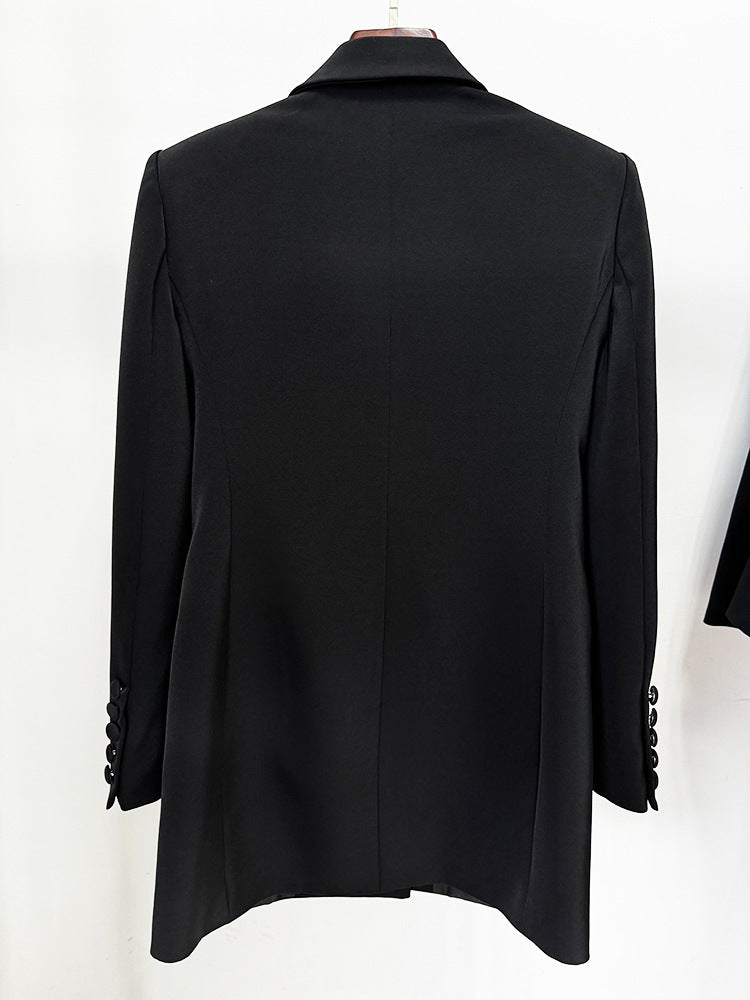 In Stock 2026 European and American Trendy Fashion New Style Handmade Luxurious Heavy Beading and Rhinestone Embellished Slim Fit Mid-Length Blazer