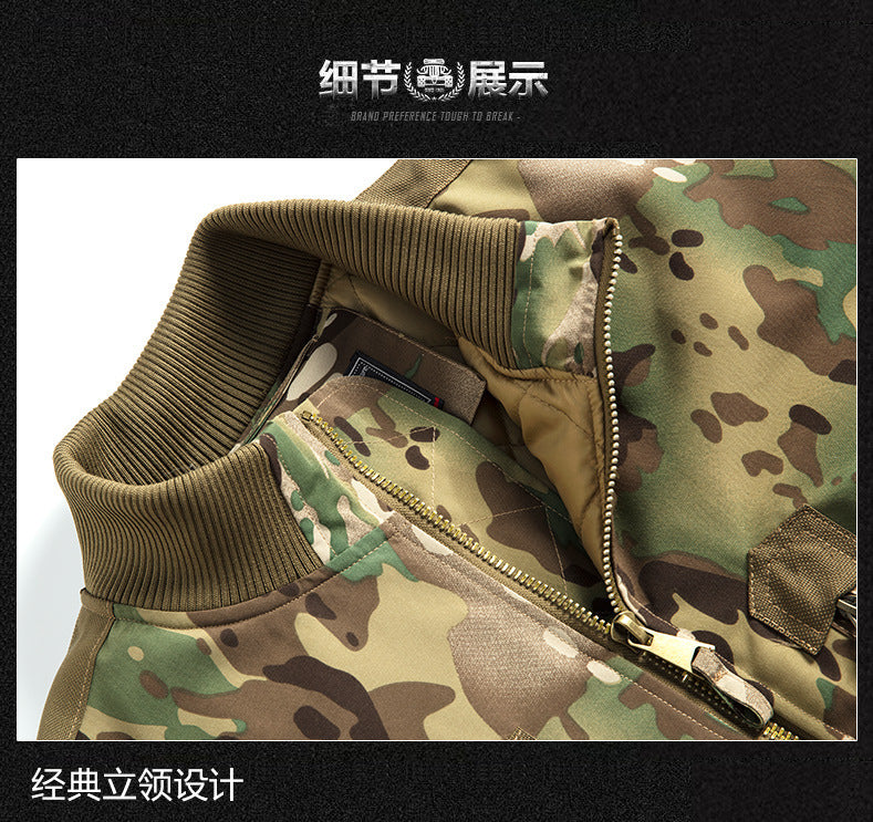 Baseball Collar fleece-lined Thickened Autumn and Winter Air Force Aviator Single Jacket Men's Baseball Suit Short Tactical Collar Jacket Men's