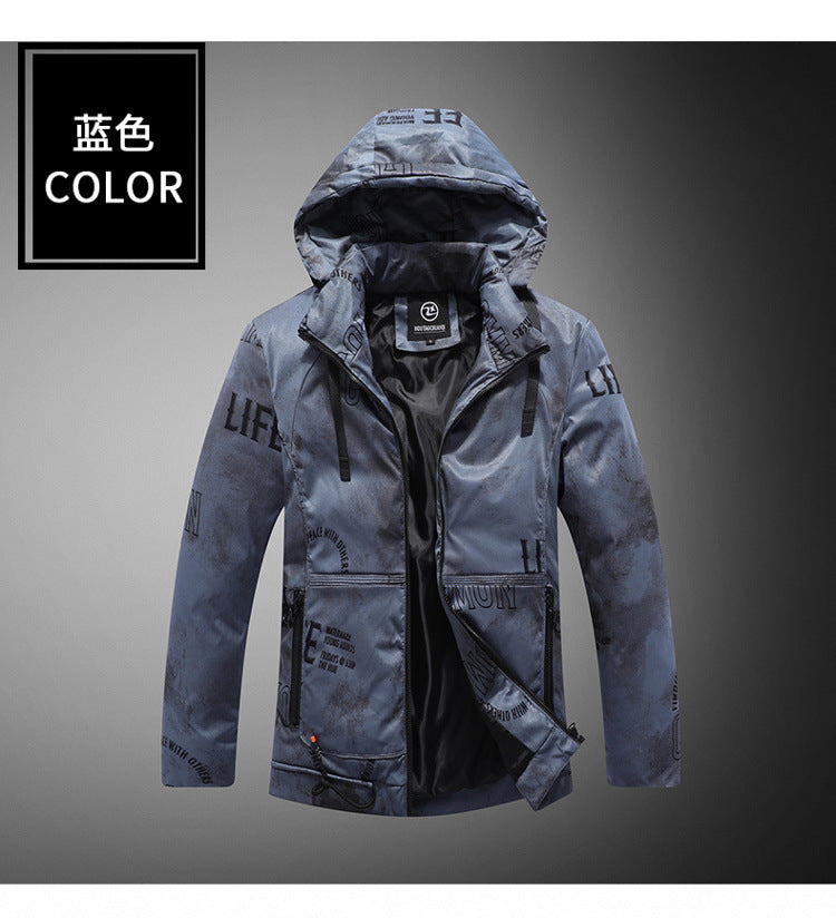 New Cotton-Padded Jacket for Men with Fur Collar, Thickeneded Jacket, Windbreaker, Winter Casual Hooded Warm Cotton Jacket, Mid-Length