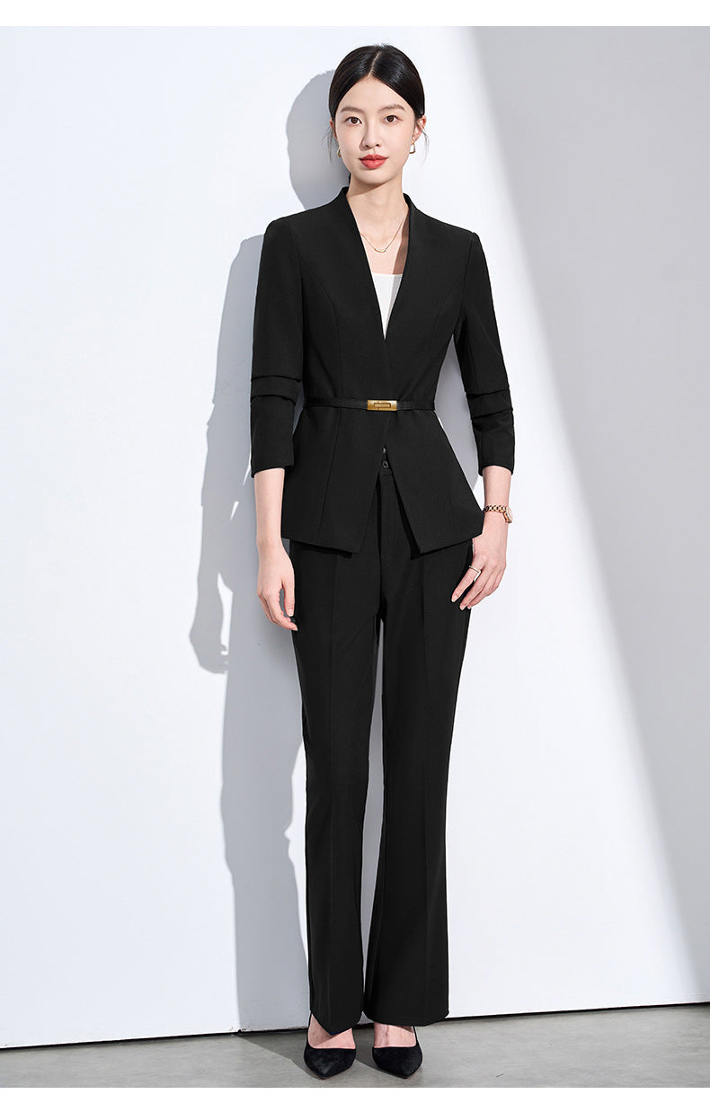Cross-Border Collarless Blazer for Women, New Spring and Autumn Style, Elegant Waist-Cinching, High-End Professional Office Formal Suit Set