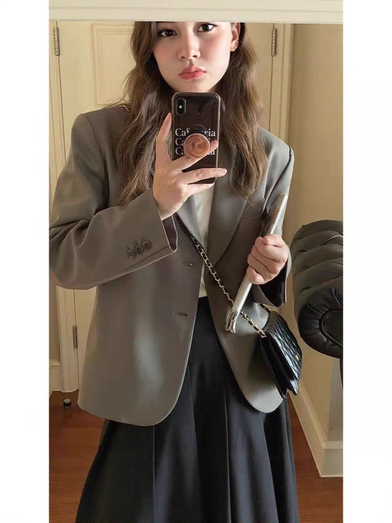 [15,400 People Collection] Small Suit Jacket Women Korean Loose 2025 Spring and Autumn British Style Gray Small Suit