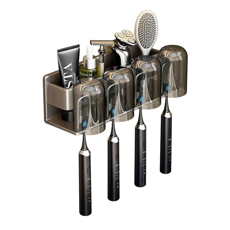 Toothbrush Rack Without Punching Gun Gray Bathroom Mouthwash Cup Tooth Cup Wall-Mounted Storage Box Electric Toothbrush Rack