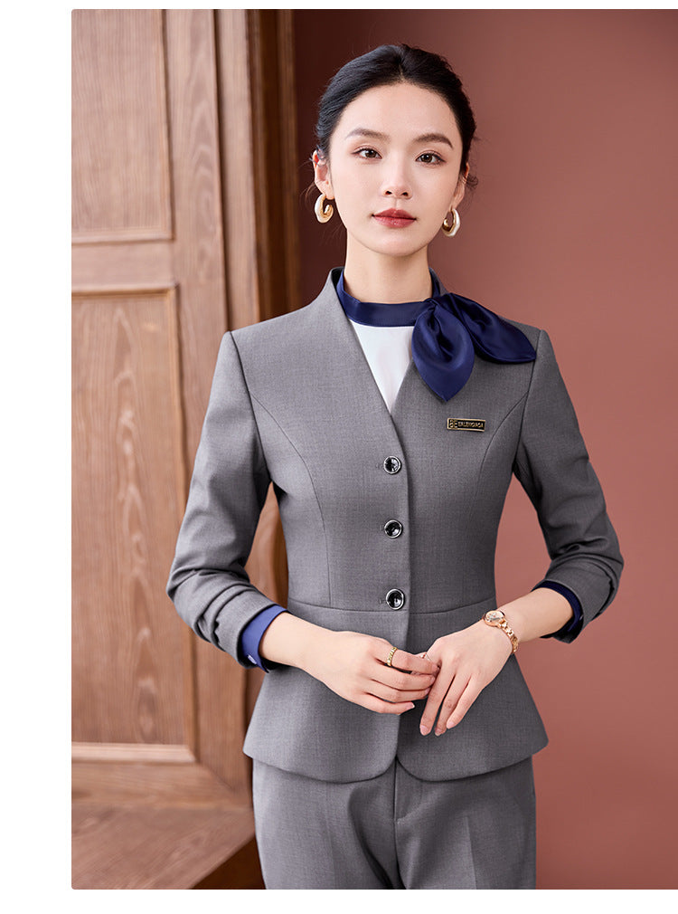 Gray Suit Suit for Women 2025 New Spring & Fall High-End Business Attire Formal Hotel Front Desk Manager Work Clothes